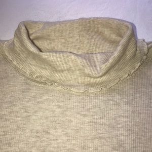 J. Jill Ribbed Knit Ruffled Turtleneck Oatmeal